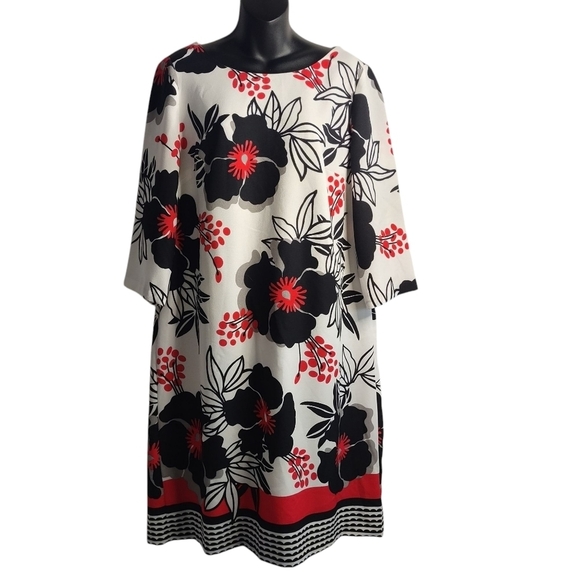 Nine West Dresses & Skirts - NINE WEST Women's Black & Red Floral Back Zip 3/4 Sleeve Sheath Dress Sz 14